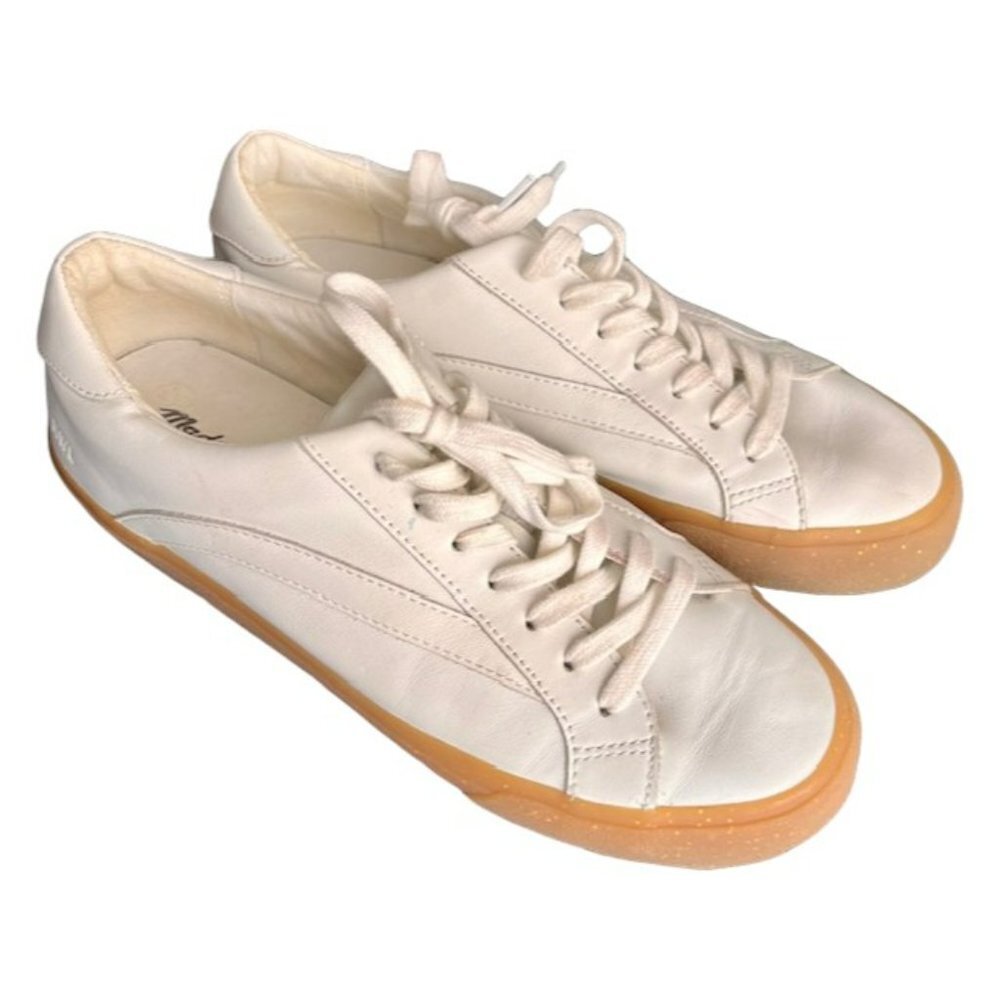 Madewell Low Sidewalk Leather Sneakers Glitter Gum Sole - White - 9.5 - Picture 1 of 10